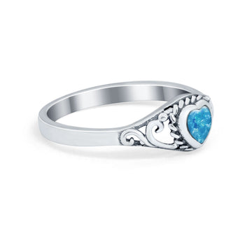 Lab Created Blue Opal Filigree Chevron Thumb V Ring Round 925 Sterling Silver